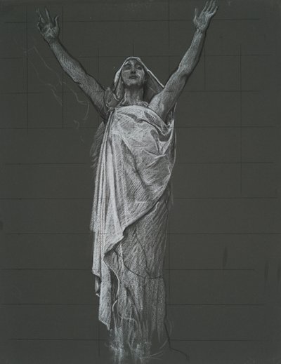 Studie voor figuur van Religie rondel in de rotonde van het staatskapitoolgebouw in Harrisburg, Pennsylvania, 1902-1911 door Edwin Austin Abbey