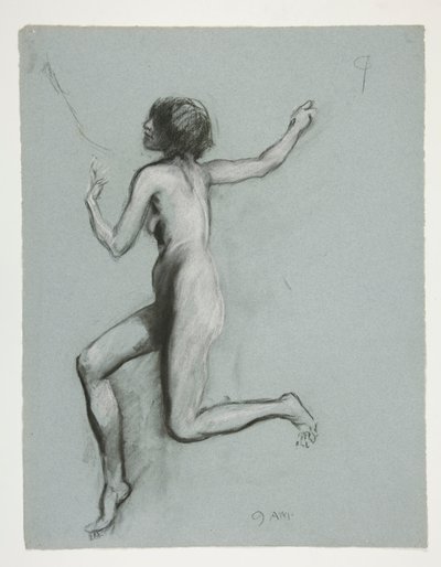 Studie voor de figuur van 9 uur in door Edwin Austin Abbey