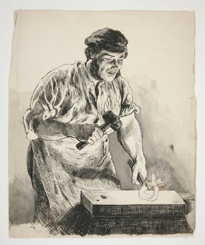 Studie van een smid, ijzer hameren - niet-geïdentificeerde illustratie door Edwin Austin Abbey