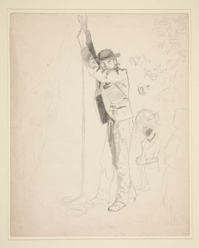 Studie van een man die een bel luidt; krabbels van EAA door Edwin Austin Abbey