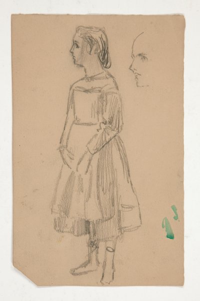 Studie van een jong meisje in schort door Edwin Austin Abbey