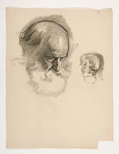Studie van het hoofd van een oude bebaarde man, voor Koning Arthur door Edwin Austin Abbey