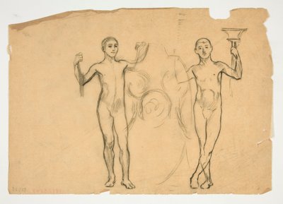 Studie van twee vlamdragers door Edwin Austin Abbey