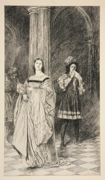 Sylvia en Valentine, uit Act II, Scene i, Twee Heren van Verona door Edwin Austin Abbey