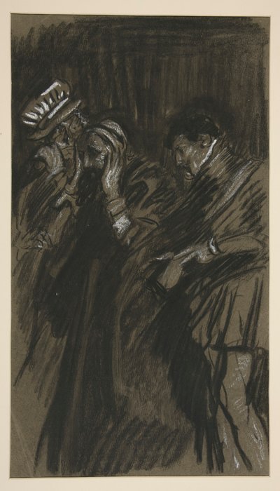 Drie mannen, studie voor Het Temmen van de Feeks (?) door Edwin Austin Abbey