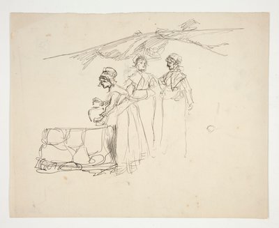 Drie vrouwen bij een put - niet-geïdentificeerde illustratie door Edwin Austin Abbey