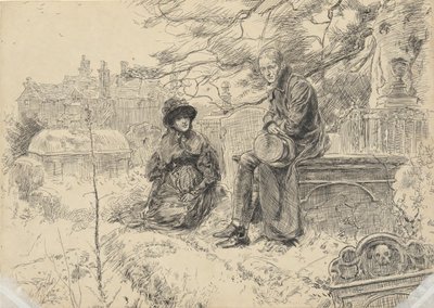 Twee figuren op een kerkhof door Edwin Austin Abbey