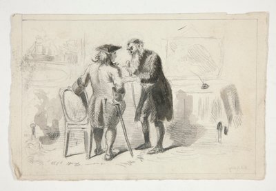 Twee mannen in gesprek in een interieur - niet-geïdentificeerde illustratie door Edwin Austin Abbey