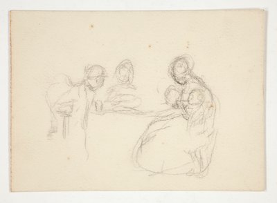 Ongedefinieerde illustratie - Studie van figuren aan een tafel. Zittende man op de achterkant. door Edwin Austin Abbey