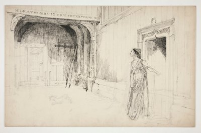 Vrouw en hond in een interieur door Edwin Austin Abbey