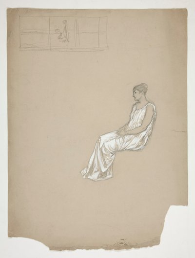 Zittende vrouw in klassieke kleding door Edwin Austin Abbey