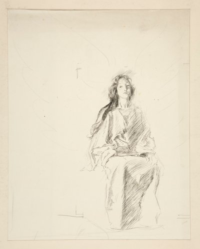 Zittende vrouw, schets voor een onbekend Shakespeare toneelstuk door Edwin Austin Abbey