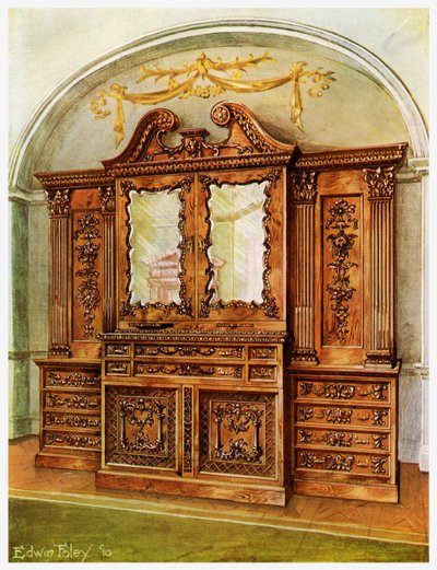 Gesneden gesloten mahonie boekenkast, stijl van Chippendale, Franse invloed, 1911-1912 door Edwin Foley