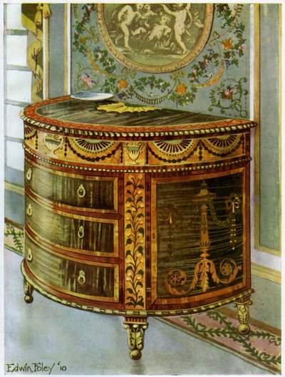 Ingelegd satijnen commode met verguld bronzen beslag, 1911-1912 door Edwin Foley