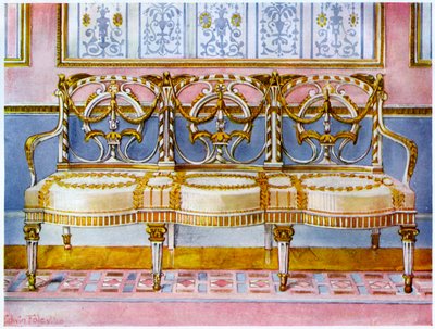 Witte vergulde en geschilderde canapé, Pergolesi invloed 1911-1912 door Edwin Foley