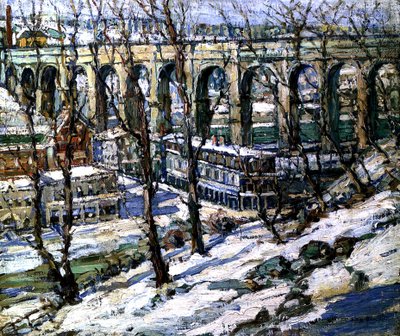 Hoge brug over de Harlem River, VS, ca. 1907 door Edwin H. Gunn