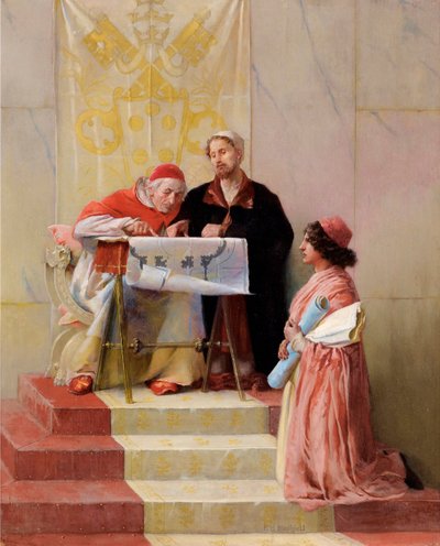 Paus Julius II bekijkt de plannen van Bramante voor de Sint-Pietersbasiliek door Edwin Howland Blashfield
