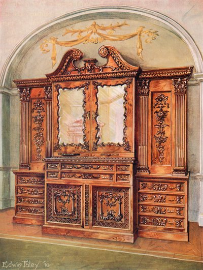 Gesneden gesloten mahonie boekenkast - Stijl van Chippendale - Franse invloed door Edwin John Foley