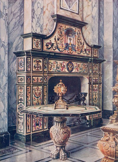 Schouw in Gekleurd Mozaïek. Florentijns. Tafel in Gekleurd Mozaïek. Florentijns door Edwin John Foley