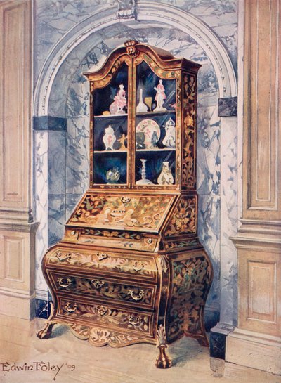 Ingelegde walnoten Bombe Bureau-Kabinet door Edwin John Foley