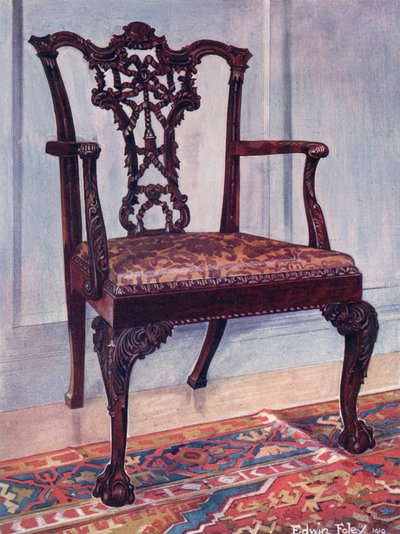 Mahoniehouten armstoel--stijl van Chippendale door Edwin John Foley