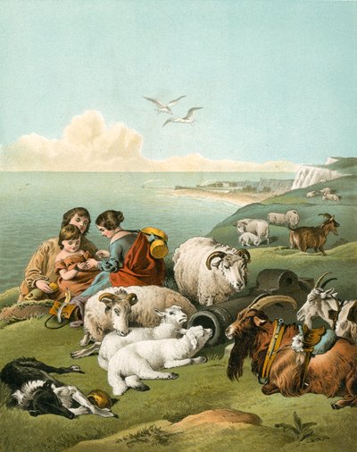 Kinderen spelen met schapen en geiten op witte kliffen door Edwin Landseer