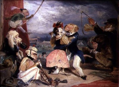 West End Fair: Apen en honden die optreden op een podium door Edwin Landseer