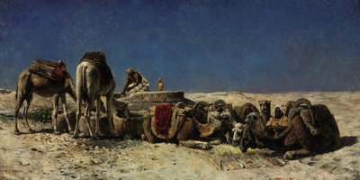 Kamelen naast een waterput door Edwin Lord Weeks