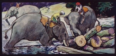 Olifanten die Boomstammen in de Rivier Hanteren door Edwin Noble