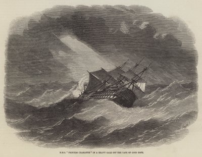 HMS Princess Charlotte in een zware storm bij Kaap de Goede Hoop door Edwin Weedon