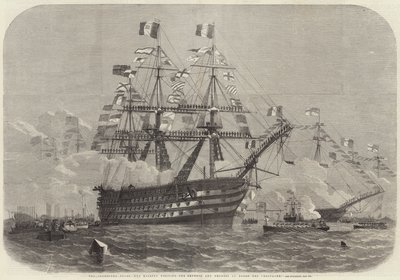 De Feesten van Cherbourg, Hare Majesteit bezoekt de Keizer en Keizerin aan boord van de Bretagne door Edwin Weedon