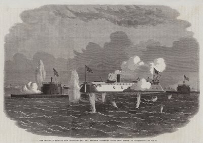 De Gepantserde Fregat New Ironsides en Twee Ericsson Batterijen gaan in Actie bij Charleston door Edwin Weedon