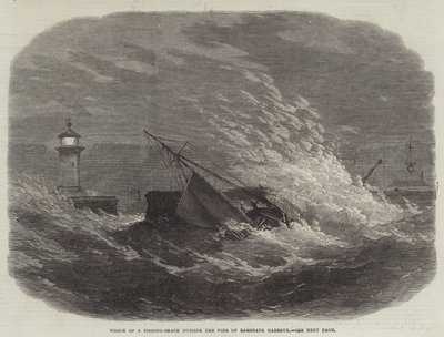 Wrak van een vissersboot buiten de pier van Ramsgate Harbour door Edwin Weedon