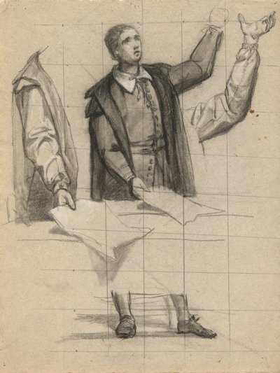 Man die predikt, schets voor Ondertekening van het verdrag in de hut van de Mayflower door Edwin White