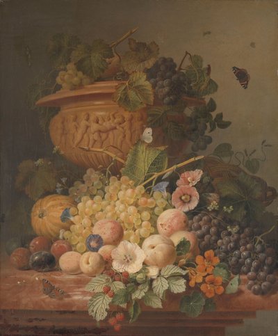 Stilleven met bloemen en fruit door Eelke Jelles Eelkema