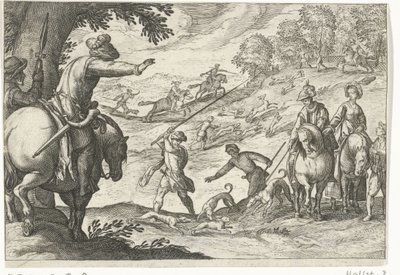 Landschap met hazenjacht door Egbert Jansz.
