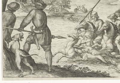 Rivierlandschap met hertenjacht door Egbert Jansz.