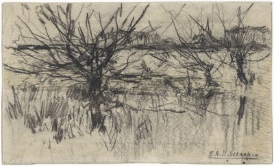 Knotwilgen langs het water door Egbert Rubertus Derk Schaap