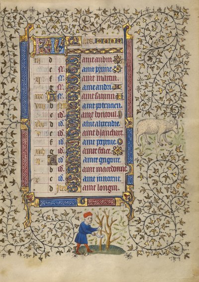 Kalenderblad voor maart; Bomen snoeien; Ram door Egerton Master