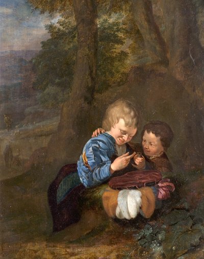 Twee jongens met een vogel door Eglon van der Neer