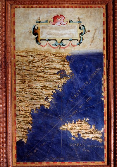 Kaart van China en Japan gemaakt door Egnazio Danti (1536-1586) wiskundige, kosmograaf en Italiaanse architect. Rond 1567. Florence, Palazzo Vecchio, Sala del Mappamondo door Egnazio Danti