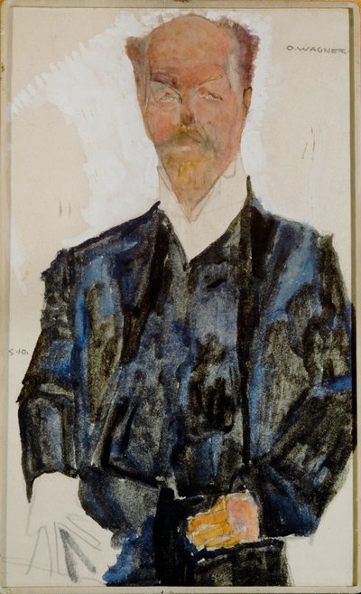 Bildnis Otto Wagner Aquarel en potlood met witte ... (aquarel en potlood) door Egon Schiele