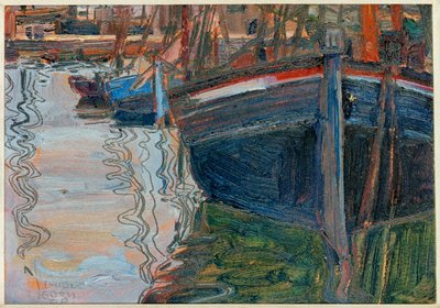 Boten, sich im Wasser spiegelnd ... door Egon Schiele