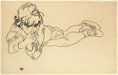 Jongen liggend op zijn buik, 1918 door Egon Schiele