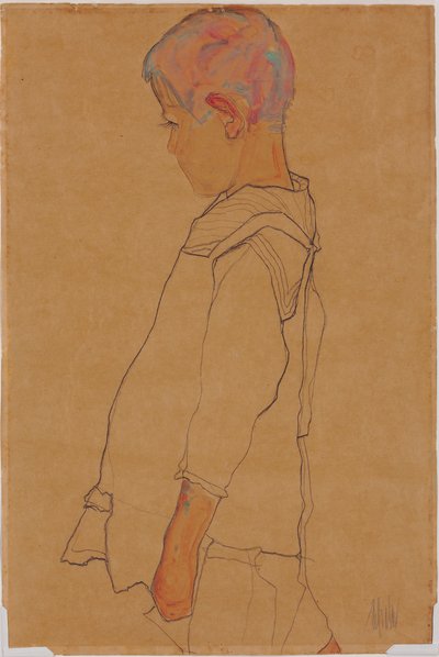 Kind in profiel naar links door Egon Schiele