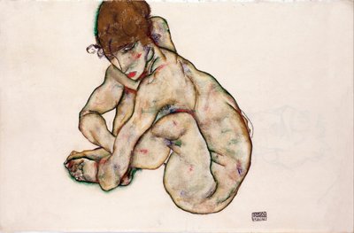Hurkend naakt meisje door Egon Schiele