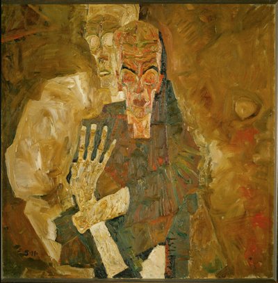 Dood en mens (olieverf op doek) door Egon Schiele