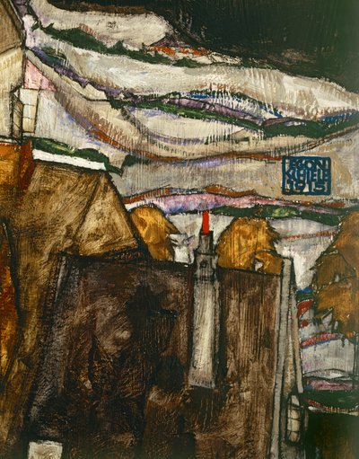De boog van huizen II ... (olieverf op doek) door Egon Schiele