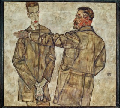 Dubbelportret centrale inspecteur ... (schilderij op doek) door Egon Schiele