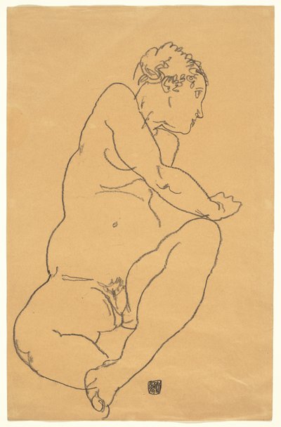 Vrouwelijk Naakt Gebogen naar Links door Egon Schiele
